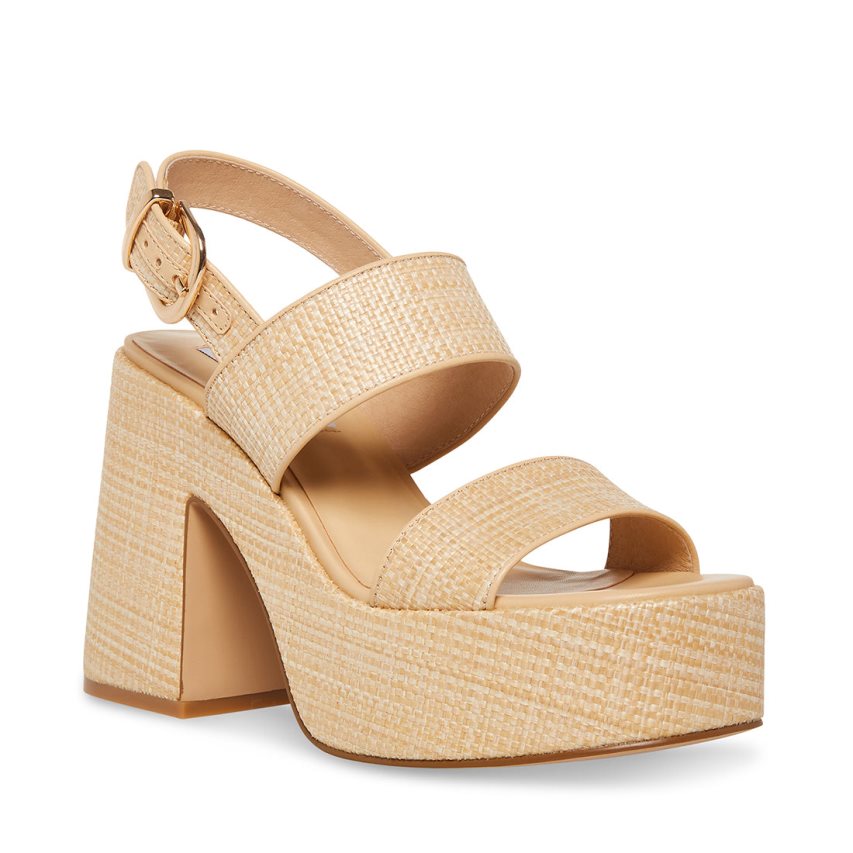 Beige Steve Madden Valory Natural Raffia Women's Platform Sandals | PH 3087GFP